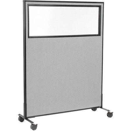 Interion By Global Industrial Interion Mobile Office Partition Panel with Partial Window, 48-1/4inW x 63inH, Gray 694983MGY